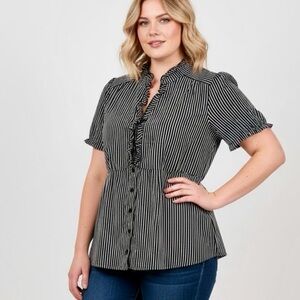 Women’s Lane Bryant Black and White ruffle front Striped Blouse size 18/20